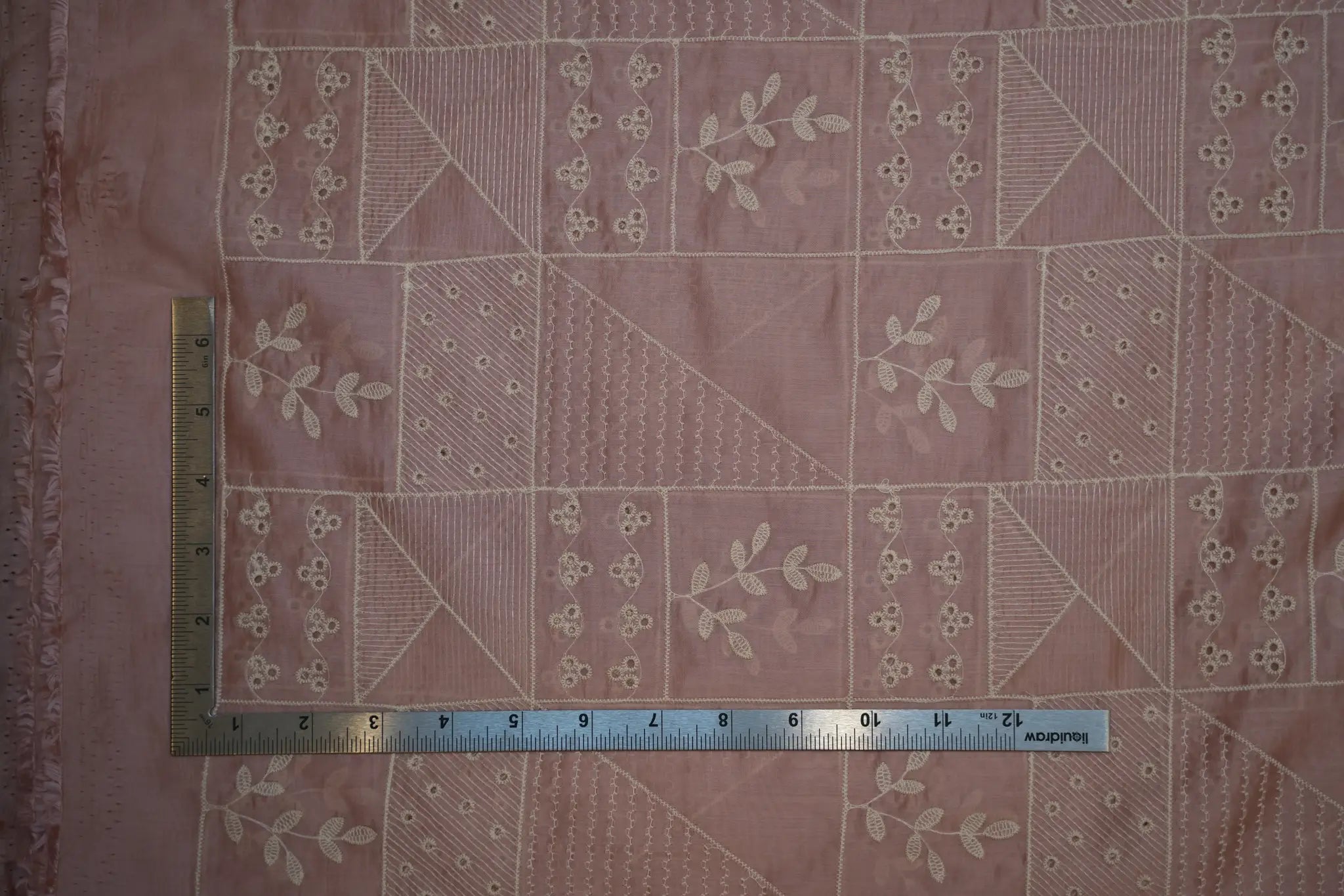 Blush pink soft cotton silk eyelet emroidery fabric