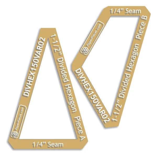 Acrylic Template - 1 1/2" Divided Hexagon Variation 02 - 1/4" Windowed