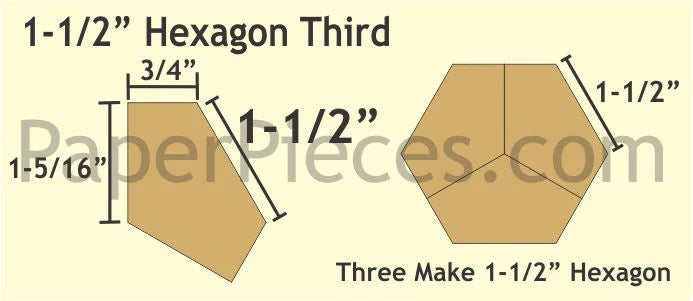 1 1/2" Hexagon Thirds - Small Pack 66 Pieces