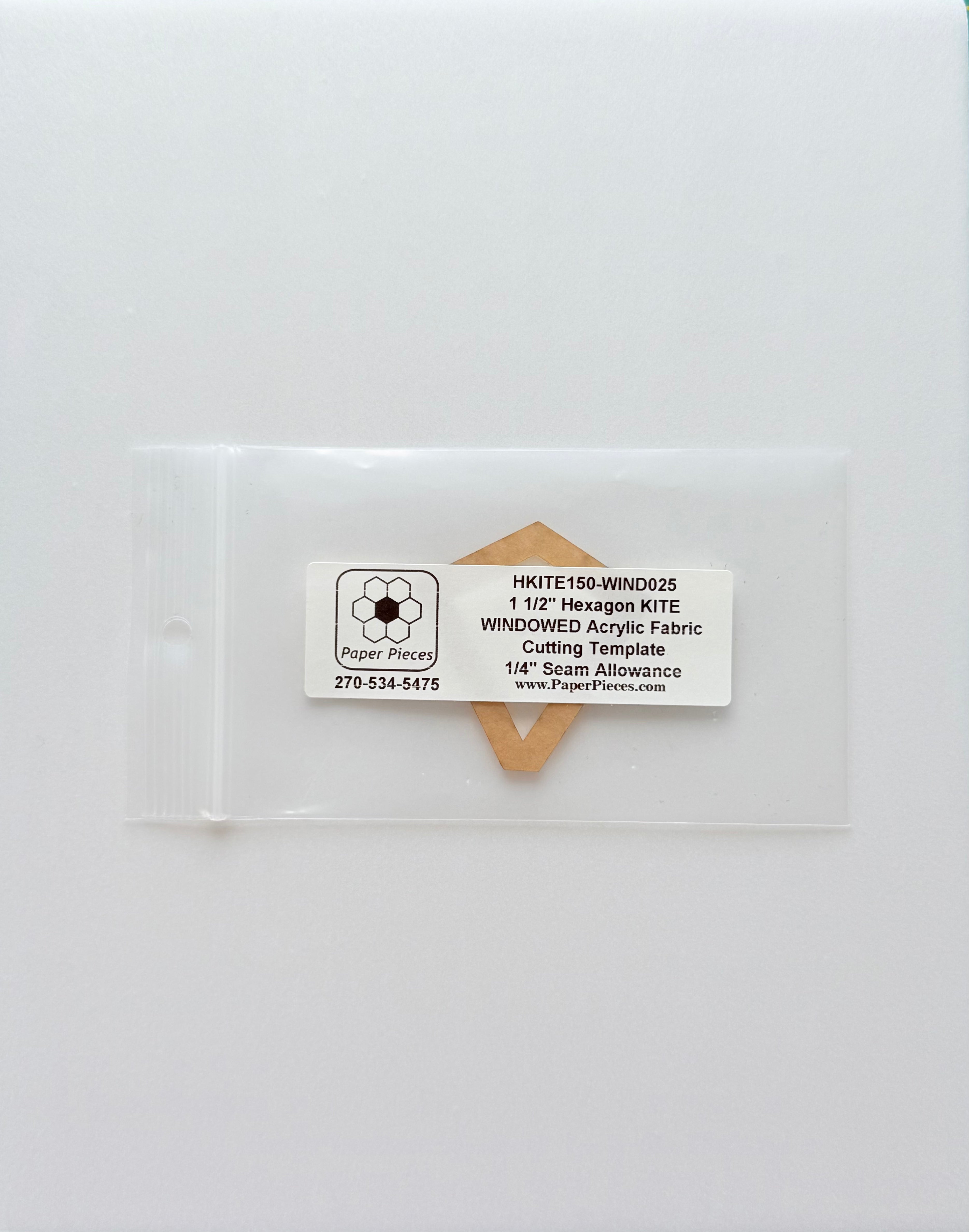 Acrylic Template - 1 1/2" Hexagon Kites - 1/4" Windowed