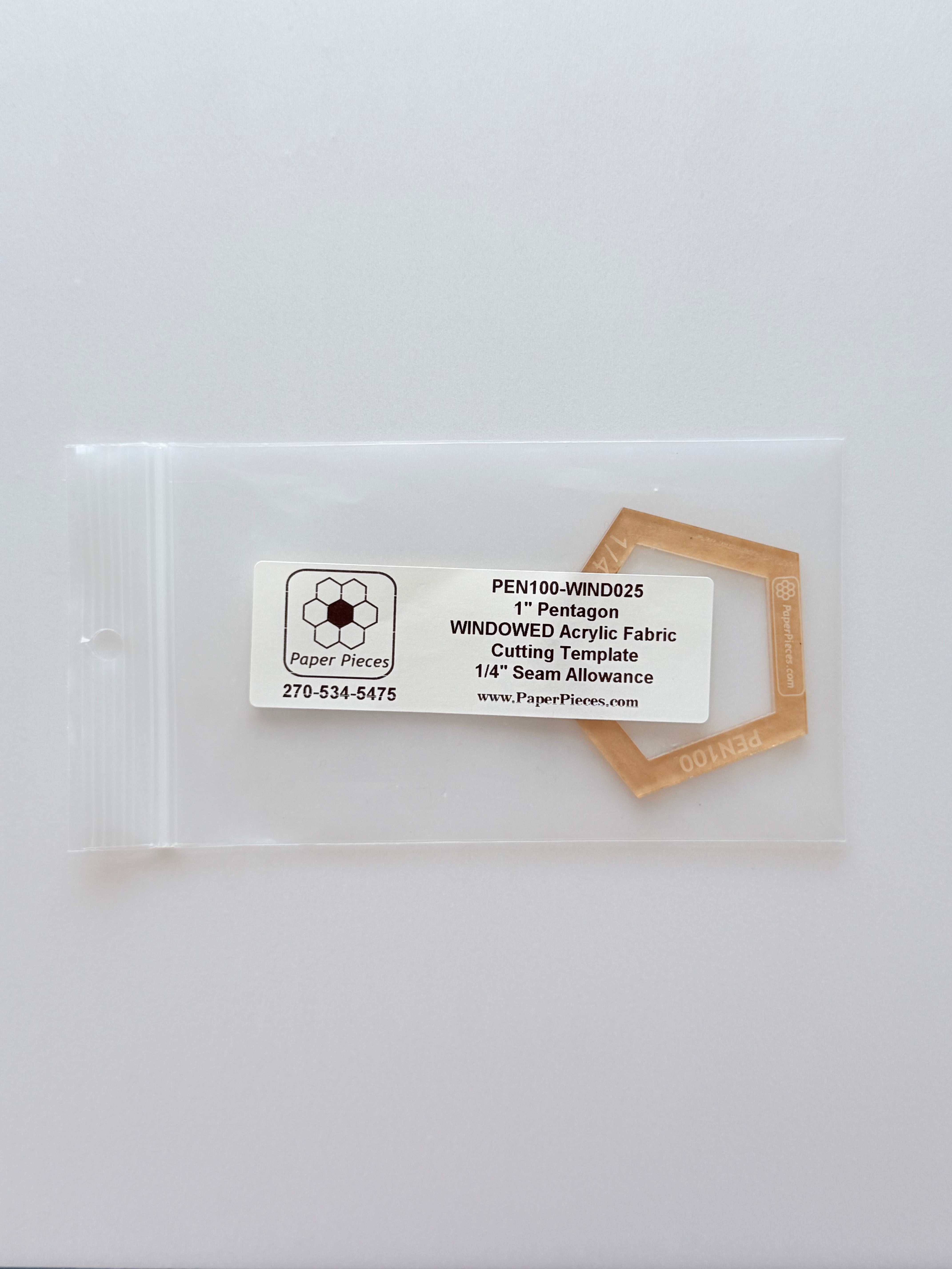 Acrylic Template - 1" Pentagon - 1/4" Windowed