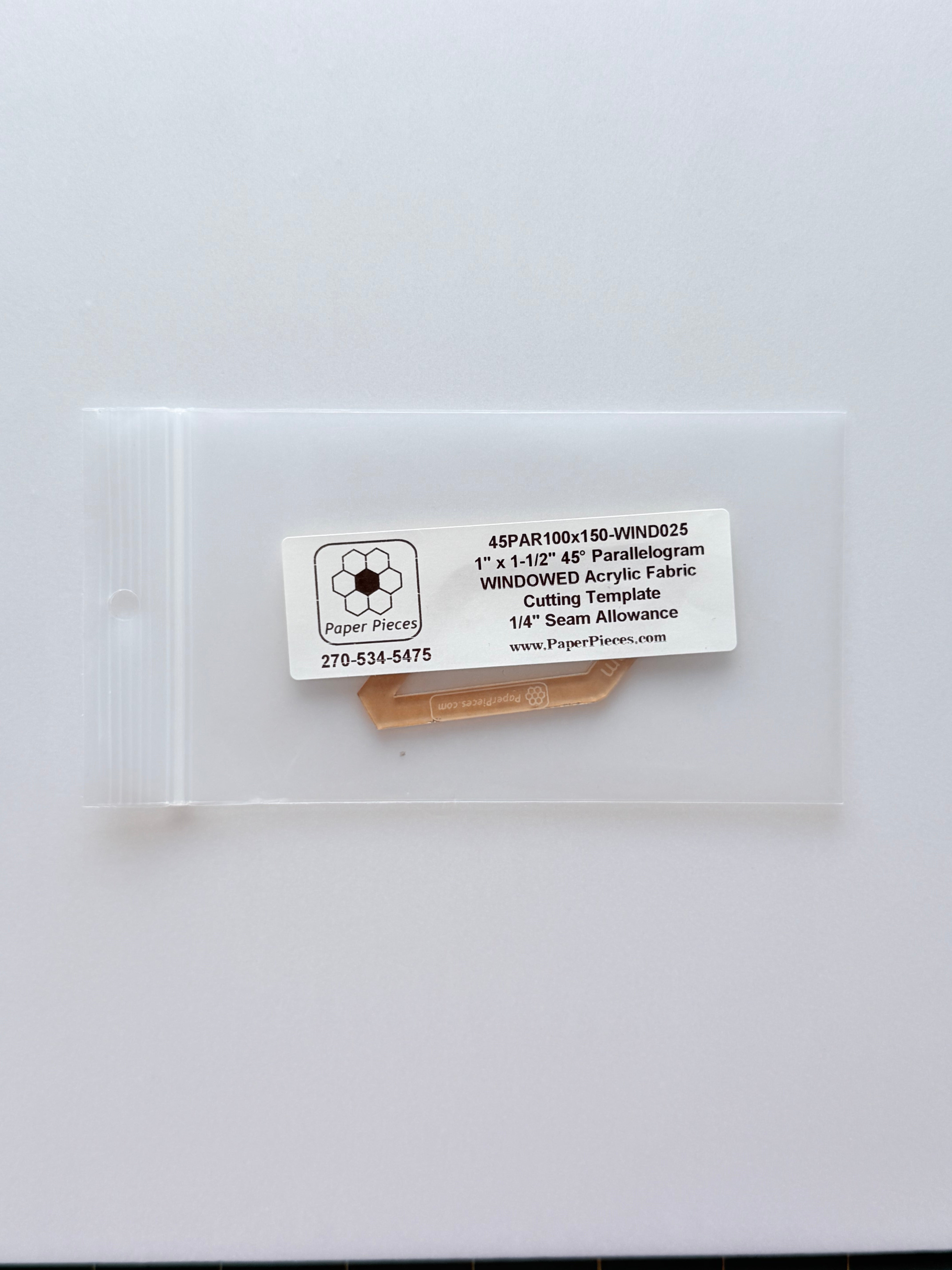 Acrylic Template - 1 1/2" 45 Degree Parellelogram - 1/4" Windowed