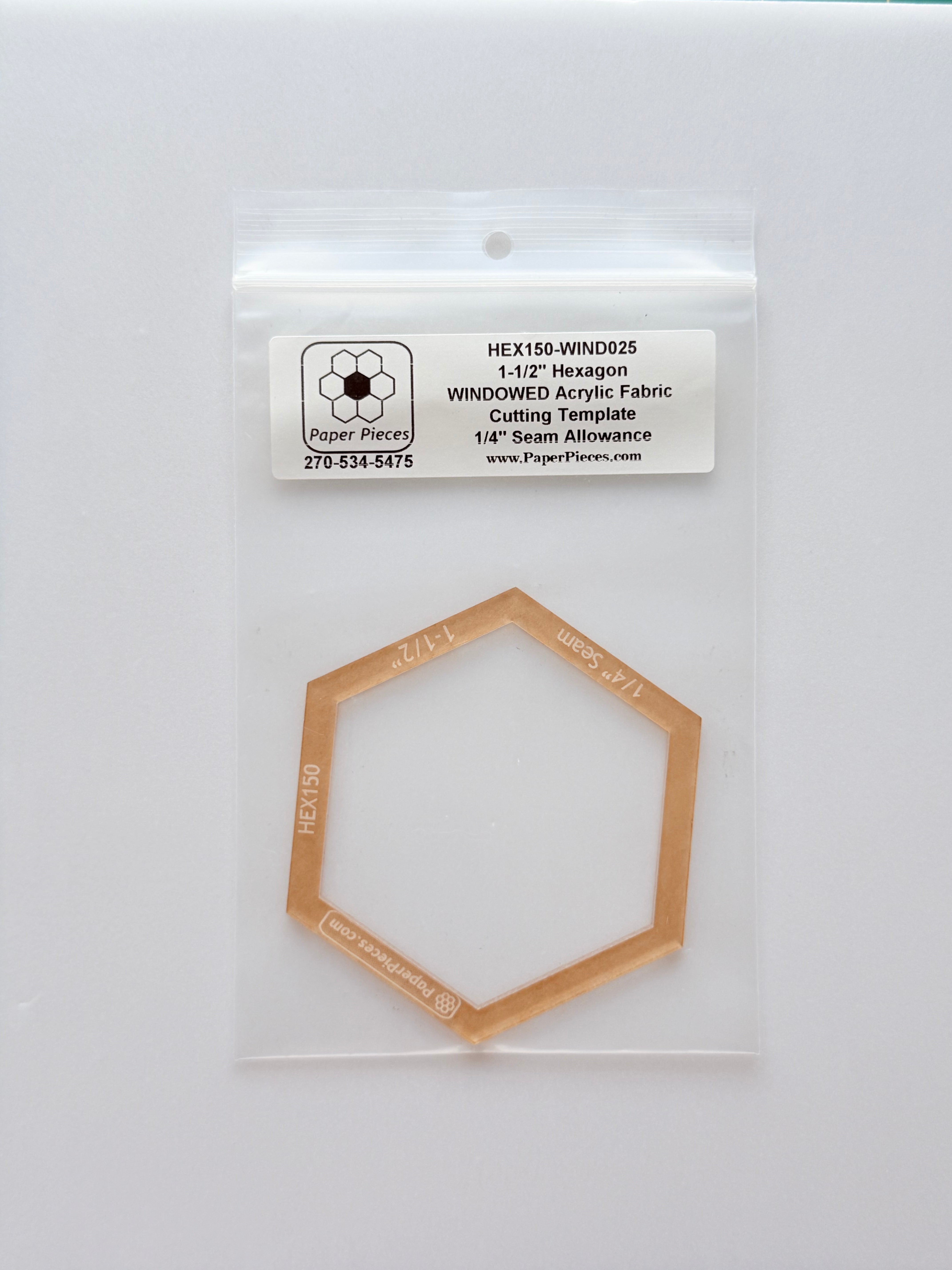Acrylic Template - 1 1/2" Hexagon - 1/4" Windowed