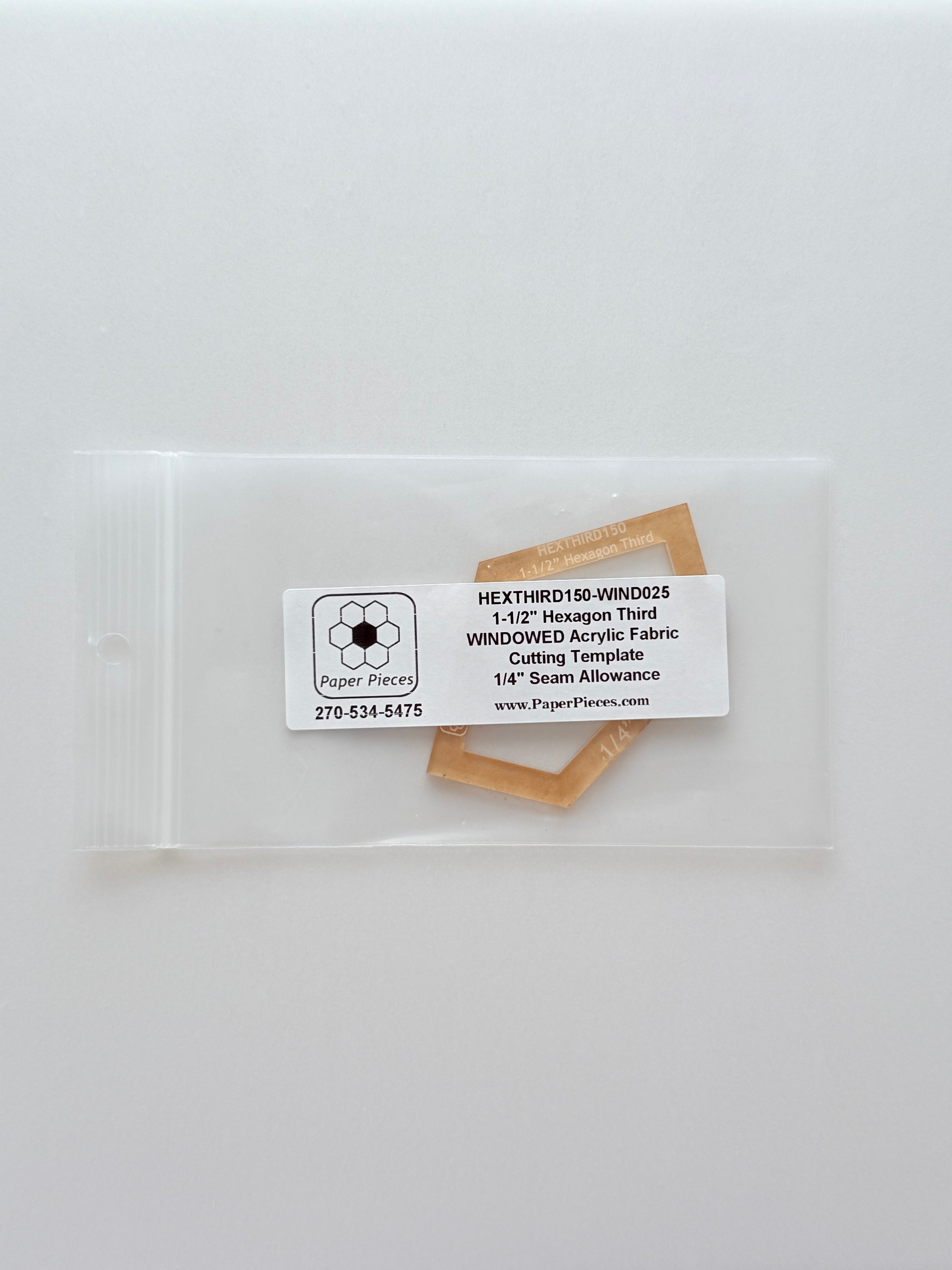 Acrylic Template - 1 1/2" Hexagon Thirds - 1/4" Windowed