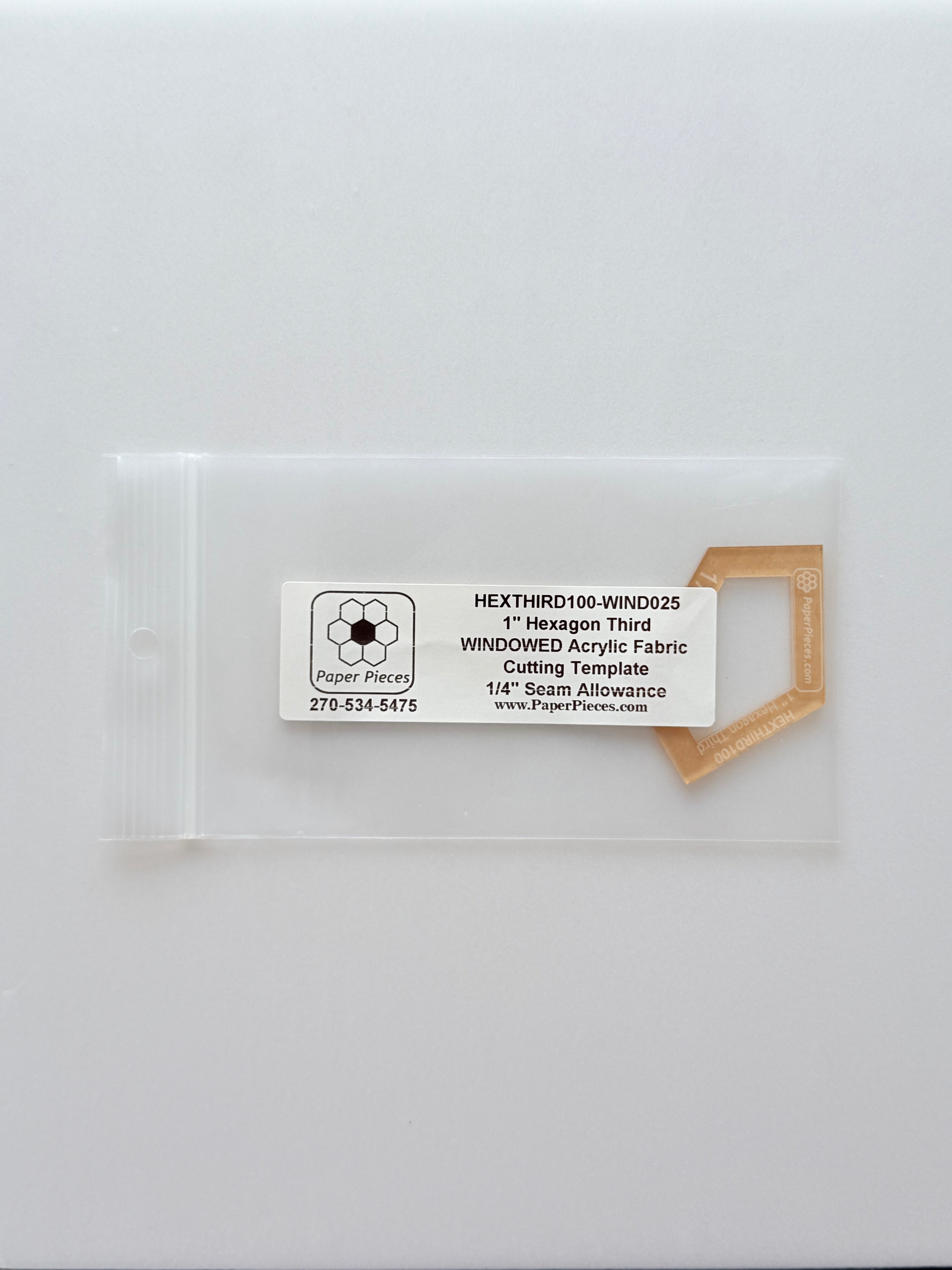 Acrylic Template - 1" Hexagon Thirds - 1/4" Windowed