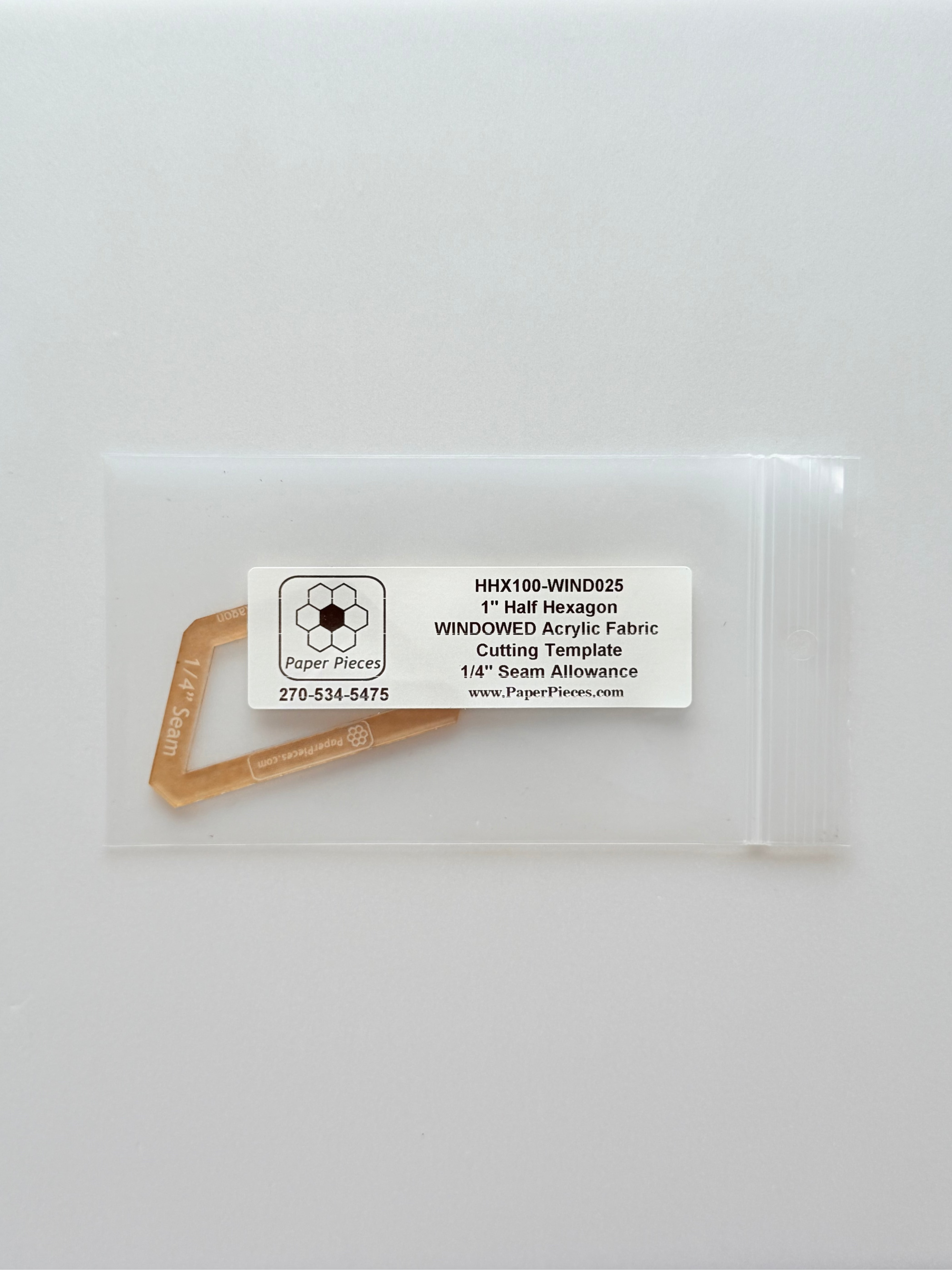 Acrylic Template - 1" Half Hexagons - 1/4" Windowed