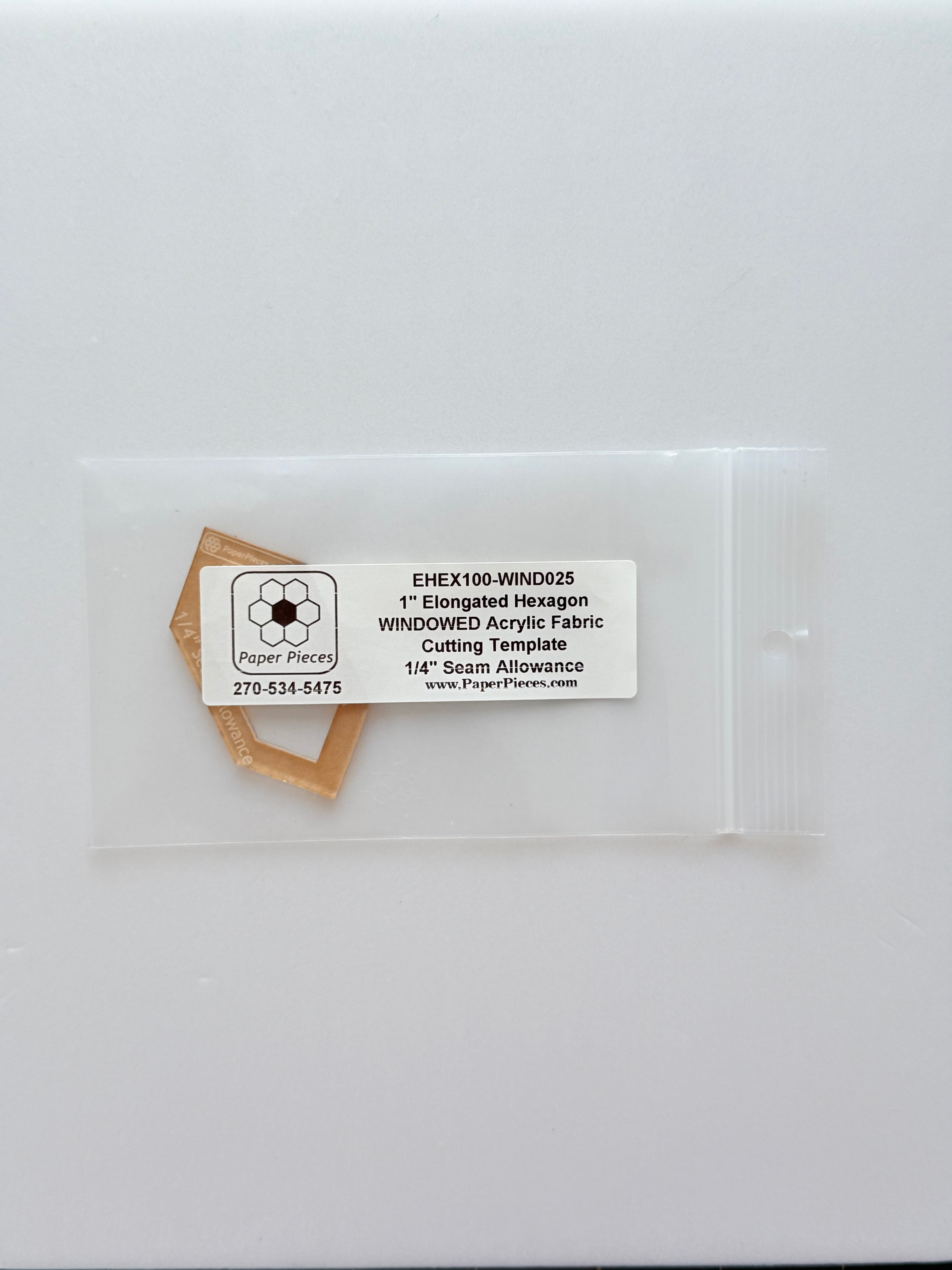 Acrylic Template - 1" Elongated Hexagon - 1/4" Windowed